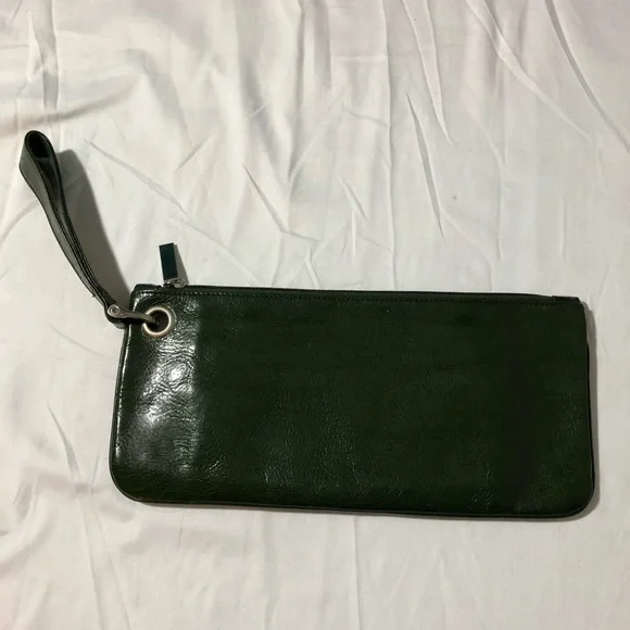 Hobo international green leather wristlet purse classic quiet luxury minimalist - Picture 2 of 10